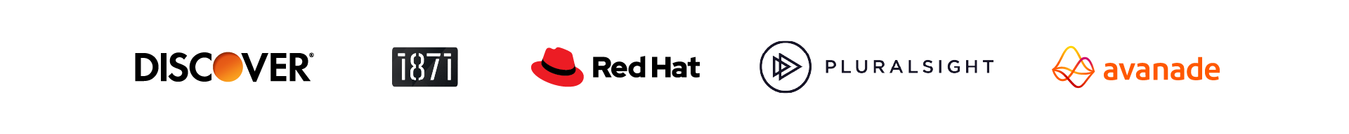 Logos of Discover, Red Hat, Pluralsight, and 1871